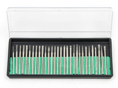 DIY Crafts 30pcs Diamond Burr Drill Bits for Engraving Carving Dremel Rotary Tiles Glass Do It Your Self Kit/Set (Pack of 1 Kit, Multi Color) Rotary Bit Set(30 Bits)