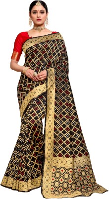 Sariya Woven Bandhani Silk Blend, Jacquard Saree(Gold, Black)