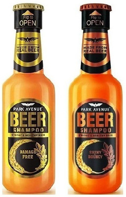 PARK AVENUE Damage Free And Shiny & Bouncy Beer Shampoo Each 180ml Pack Of 2(360 ml)
