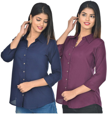 FABISHO Women Solid Casual Multicolor Shirt(Pack of 2)