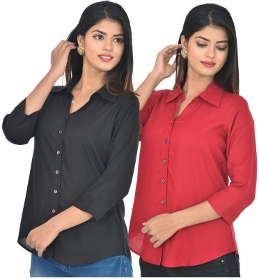 FABISHO Women Solid Casual Multicolor Shirt(Pack of 2)