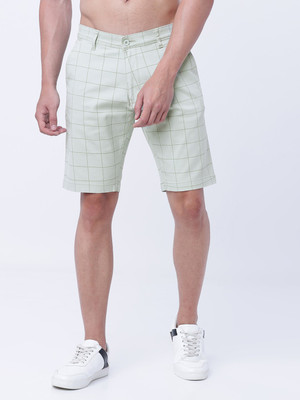 HIGHLANDER Checkered Men Green Chino Shorts