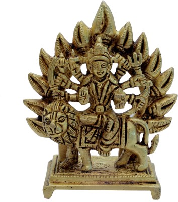 B H A R A T H A A T Brass Ambe Maa Murti on Base Statue For Home Shri Sherawali Mata Idol Durga Mata Pooja Best Handicrafts Art (3.5 x 1.8 x 4.5 inch, Yellow ) BH07240 Decorative Showpiece  -  11.43 cm(Brass, Yellow)