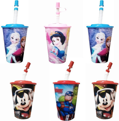 shubhcraft Cartoon Design 3D Look Sipper Glass with Straw for Kids for Milk/Juice/Water/Soft Drinks(Multicolor)