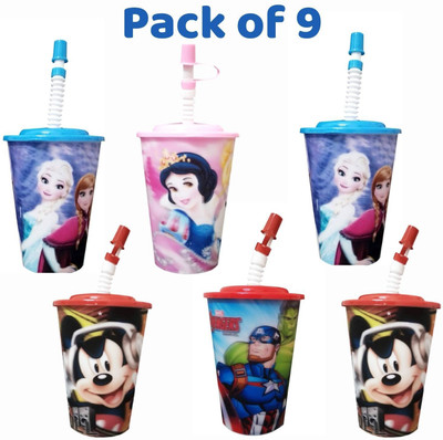 ShubhKraft 3D Print Sipper Glass for Kids with Straw for Birthday Gift(Multicolor)