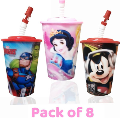 shubhcraft Kids 3D Multipurpose Juice Liquids Drink Glass Bottle with Straw Spill Proof Cap for School/Sports Sipper Water Bottle for Kids Boys and Girls(Multicolor)