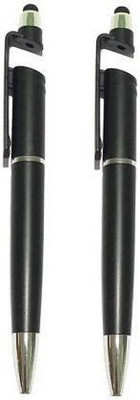 Shivay Retail Universal 3 in 1 Ballpoint Function Stylus Pen with Mobile Stand Holder, Writing,Painting Digital Pens,Screen Wipe for All Android Touch Screen Mobile Phones and Tablets Set of 2 Stylus(Black, Silver)