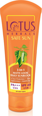 LOTUS HERBALS Sunscreen - SPF 40 PA+++ SafeSun 3in1 Matte look daily Tinted sunscreen, SPF 40 PA+++(100 g)