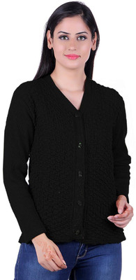 SatSun Women Button Self Design Cardigan