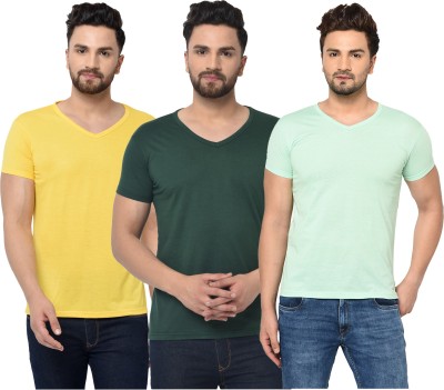 Adorbs Solid Men V Neck Dark Green, Yellow, Light Green T-Shirt