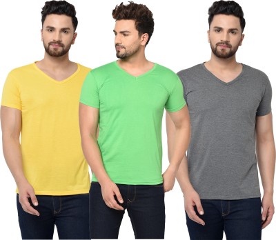 Adorbs Solid Men V Neck Grey, Light Green, Yellow T-Shirt