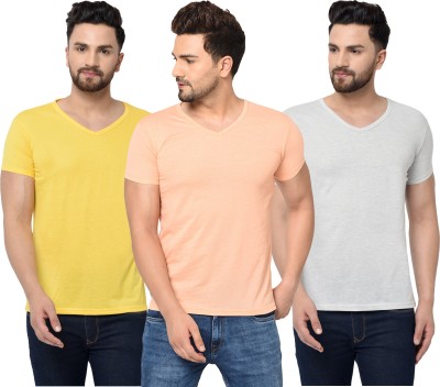 Jangoboy Solid Men V Neck Orange, Grey, Yellow T-Shirt