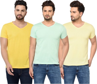 Jangoboy Solid Men V Neck Yellow, Light Green T-Shirt