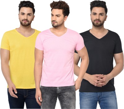 Adorbs Solid Men V Neck Black, Pink, Yellow T-Shirt