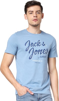 JACK & JONES Printed Men Crew Neck Blue T-Shirt
