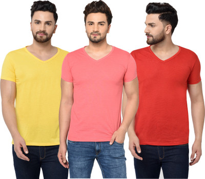 Tivy Solid Men V Neck Multicolor T-Shirt