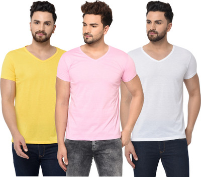 Bribzy Solid Men V Neck Multicolor T-Shirt