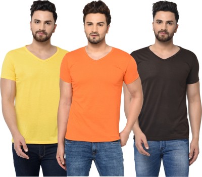 Bribzy Solid Men V Neck Multicolor T-Shirt