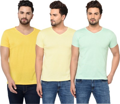 Tivy Solid Men V Neck Yellow, Light Green T-Shirt