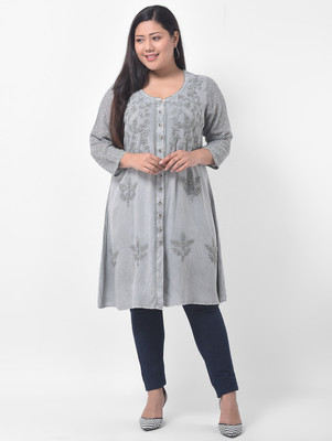 Veldress Casual 3/4 Sleeve Embroidered Women Grey Top