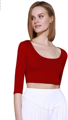 THE BLAZZE Casual 3/4 Sleeve Solid Women Red Top