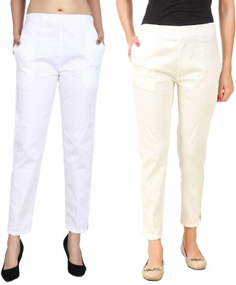 SriSaras Regular Fit Women White, Orange Trousers