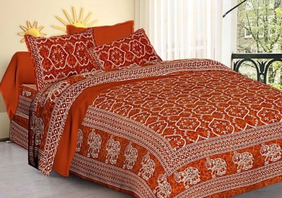 Raj Devi Jaipur 144 TC Cotton Double Printed Flat Bedsheet(Pack of 1, Brown)