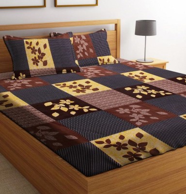 SHAPHIO 144 TC Microfiber Double 3D Printed Flat Bedsheet(Pack of 1, Brown)