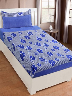 SHAPHIO 144 TC Microfiber Single Floral Flat Bedsheet(Pack of 1, Blue)