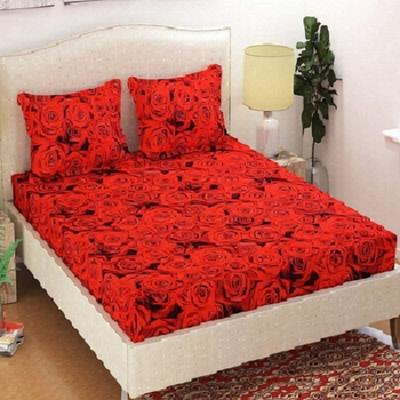 LOXICA 144 TC Microfiber Double 3D Printed Flat Bedsheet(Pack of 1, Red)