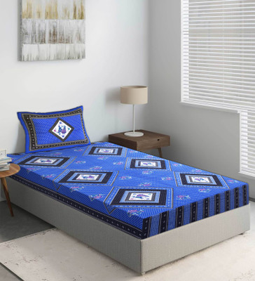Home@shop Cotton Single Flat 144 TC Jaipuri Prints Bedsheet(Pack of 1, Black)