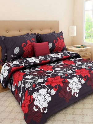 IVS 144 TC Cotton Double Floral Flat Bedsheet(Pack of 3, Black)