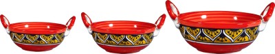 caffeine Ceramic Serving Bowl Handmade Orange Morocco Serving Kadhai(Pack of 3, Multicolor)