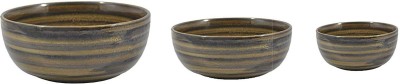 caffeine Ceramic Serving Bowl Handmade Brown Wooden Serving bowl(Pack of 3, Brown)