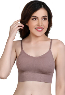 SAWKU Women Cami Bra Lightly Padded Bra(Brown)