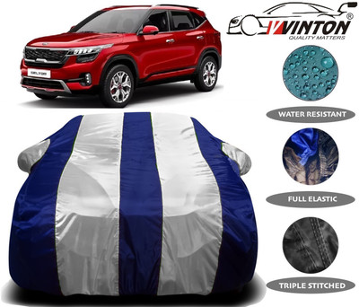 V VINTON Car Cover For Kia SELTOS (With Mirror Pockets)(White, Blue)