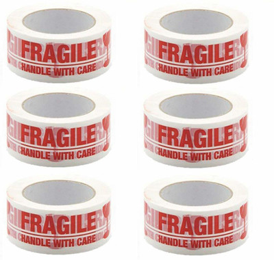 Hippo single na Fragile Handle With care Printed Cello Tape (Manual)(Set of 6, Red, White)