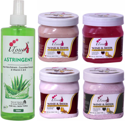 I TOUCH HERBAL WINE AND BEER SCRUB,CREAM,PACK,GEL AND ASTRINGENT 500 ML X 5(5 Items in the set)