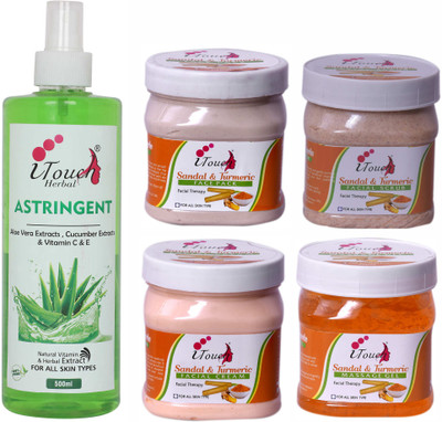 I TOUCH HERBAL SANDAL AND TURMERIC SCRUB,CREAM,PACK,GEL AND ASTRINGENT 500 ML X 5(5 Items in the set)