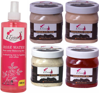 I TOUCH HERBAL CHOCOLATE SCRUB,CREAM,PACK,GEL AND ROSE WATER 500 ML X 5(5 Items in the set)