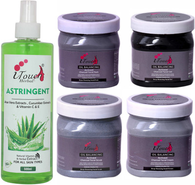 I TOUCH HERBAL CHARCOAL SCRUB,CREAM,PACK,GEL AND ASTRINGENT 500 ML X 5(5 Items in the set)