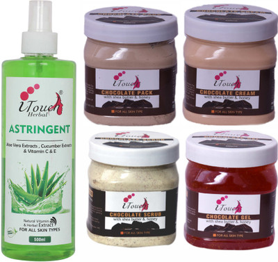 I TOUCH HERBAL CHOCOLATE SCRUB,CREAM,PACK,GEL AND ASTRINGENT 500 ML X 5(5 Items in the set)