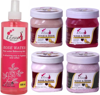 I TOUCH HERBAL WINE AND BEER SCRUB,CREAM,PACK,GEL AND ROSE WATER 500 ML X 5(5 Items in the set)