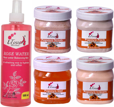 I TOUCH HERBAL PAPAYA SCRUB,CREAM,PACK,GEL AND ROSE WATER 500 ML X 5(5 Items in the set)
