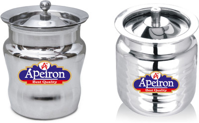 Apeiron Steel Utility Container  - 300 ml(Pack of 2, Silver)