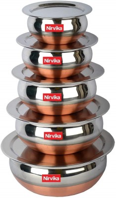 Nirvika Copper handi Set with Lid Induction Bottom Cookware Set(Stainless Steel, Copper,...