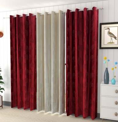 La elite 243 cm (8 ft) Polyester Room Darkening Long Door Curtain (Pack Of 3)(Self Design, Maroon)