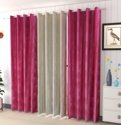 La elite 152 cm (5 ft) Polyester Room Darkening Window Curtain (Pack Of 3)(Self Design, Pink)