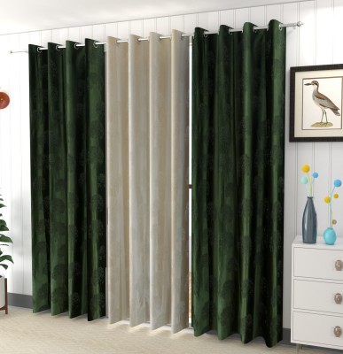 La elite 243 cm (8 ft) Polyester Room Darkening Long Door Curtain (Pack Of 3)(Self Design, Green)