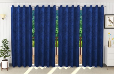 Stella Creations 214 cm (7 ft) Polyester Room Darkening Door Curtain (Pack Of 4)(Floral, Blue)